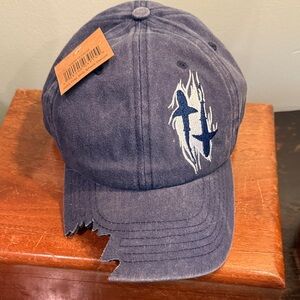 NWT Denim Shark Bite Hat with embroidered sharks